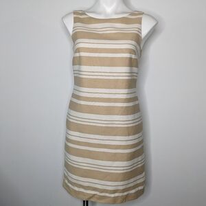 Banana Republic Tan and White Sheath Dress Sleeveless Bateau Neckline